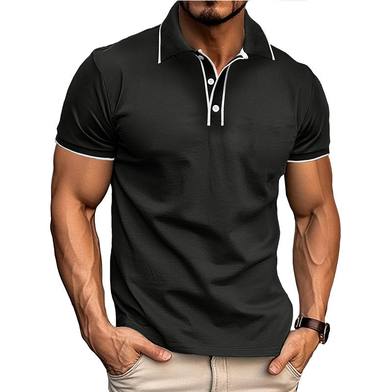Men's athletic fit polo shirt breathable cotton blend short sleeve clean streamlined silhouette