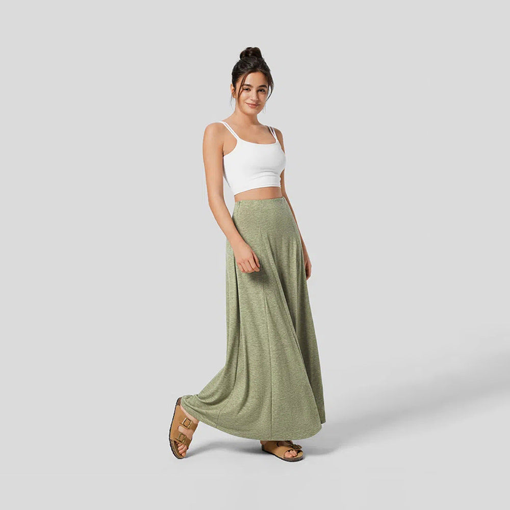 Women's high-waist loose knit maxi skirt in casual style with soft cotton-knit fabric for elongated silhouette