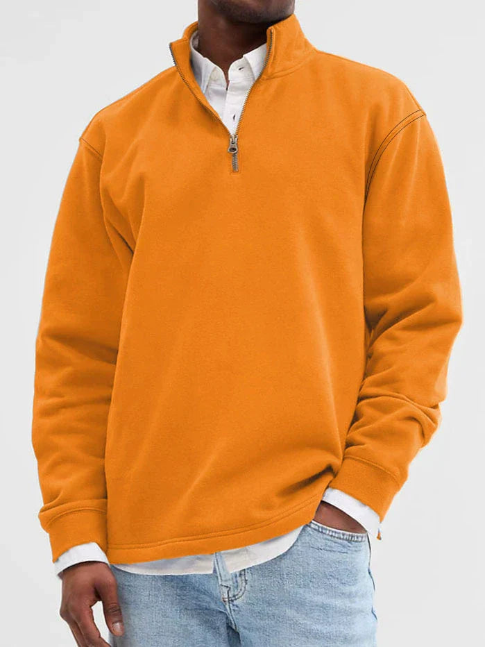 Men's cotton blend sweatshirt stand collar zip front relaxed fit casual all-season comfort