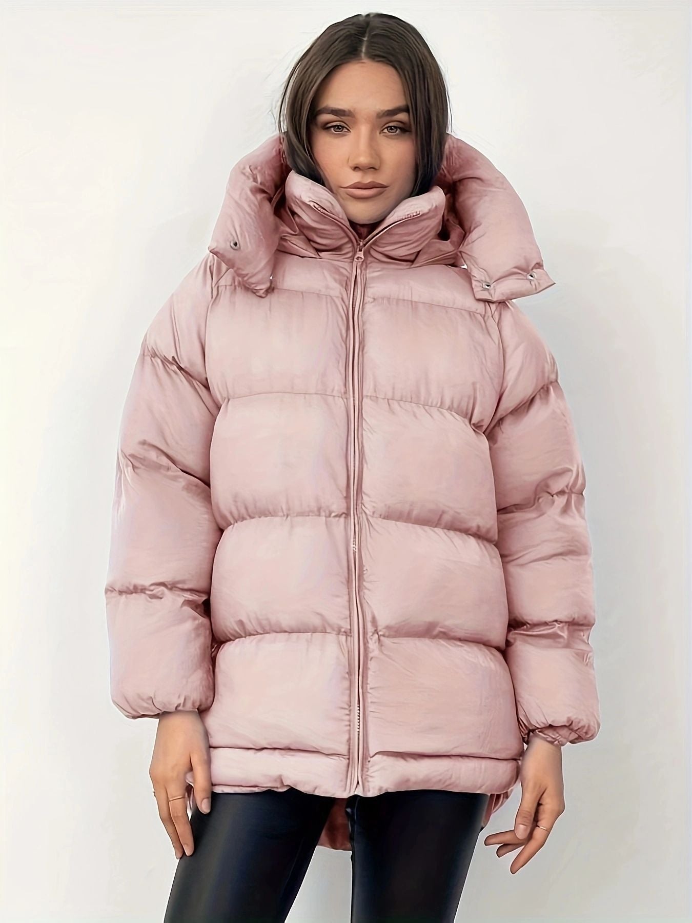Unisex premium quilted mid-length coat thick insulation winter outerwear polyester warm refined silhouette
