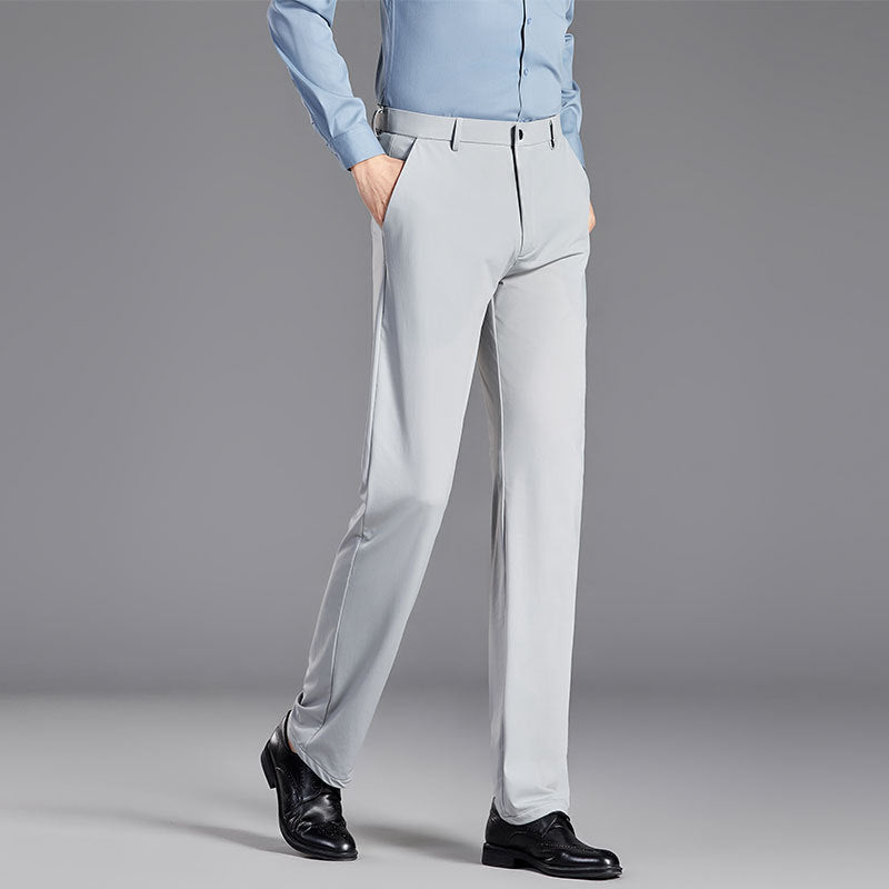 Men's slim fit straight leg formal trousers with non-iron smooth finish for a sharp tailored look