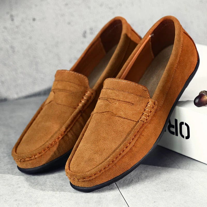 Men's suede leather moccasins slip-on loafers with cushioned footbed, smart-casual comfort style