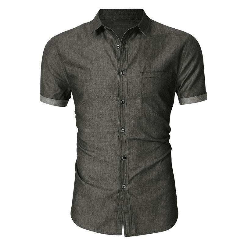 Men's slim fit short sleeve cotton shirt with chest pocket, breathable lightweight fabric for everyday wear