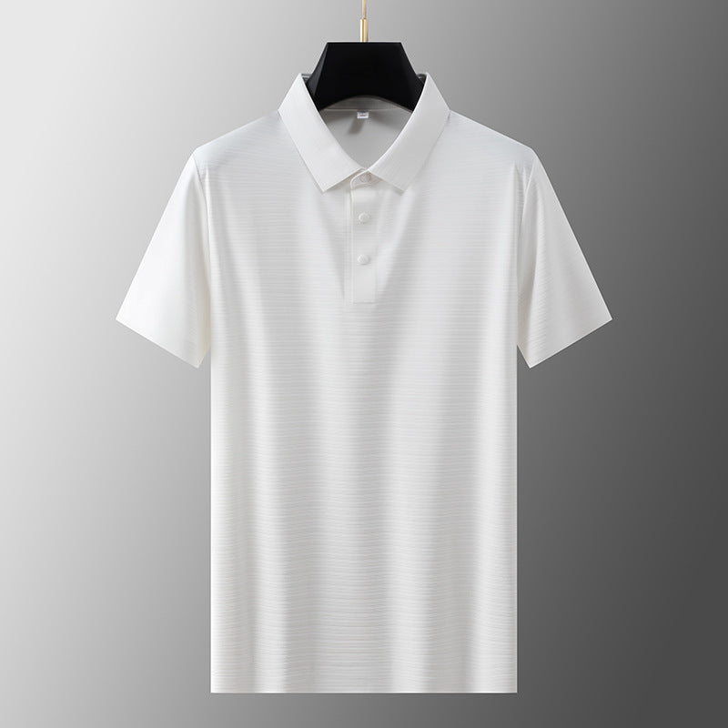 Men's light blue ice silk polo shirt classic fit with textured ribbed detail, lightweight breathable fabric