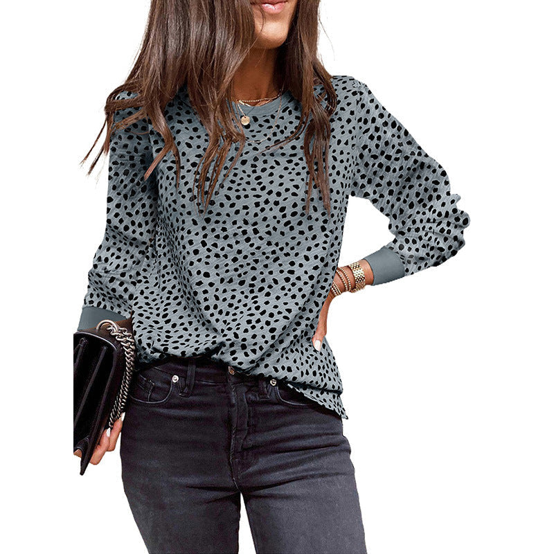 Women's loose fit long sleeve polka dot blouse breathable everyday casual top relaxed silhouette