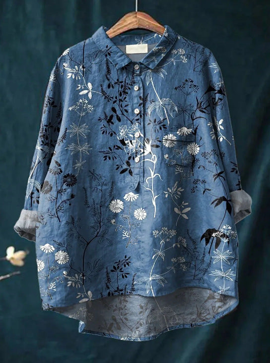 Women's floral button-up shirt loose fit vibrant print relaxed blouse for everyday chic style