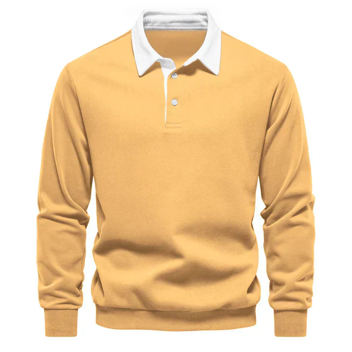 Men's classic long sleeve polo shirt in solid color with ribbed collar and sustainable comfortable fit