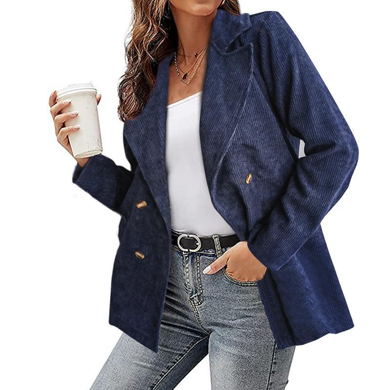 Beige double-breasted lightweight trench coat with notched collar, casual minimalist silhouette