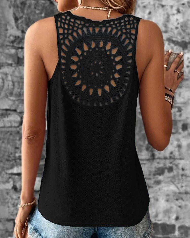 Women's relaxed fit crochet cotton sleeveless top with V-neck and delicate lace detailing