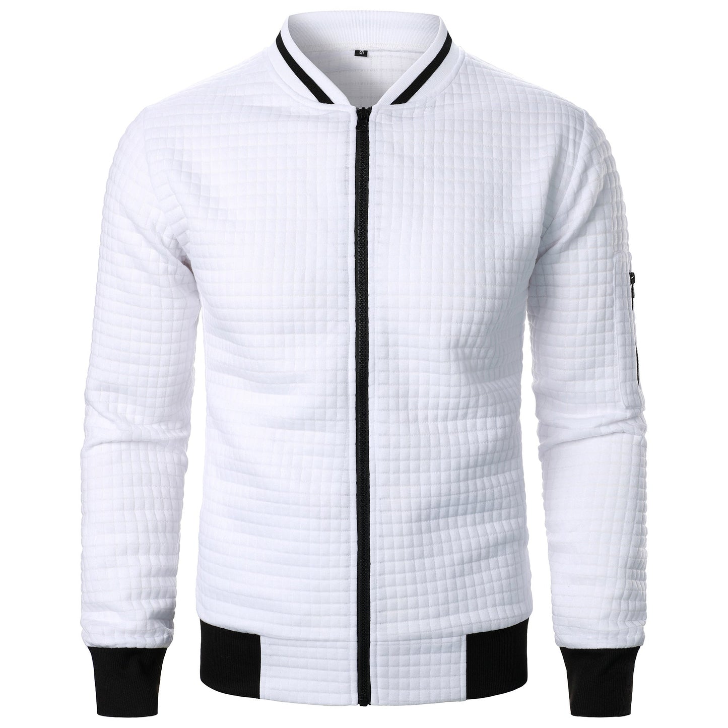 Men's black quilted bomber jacket regular fit with front zipper closure for spring and fall