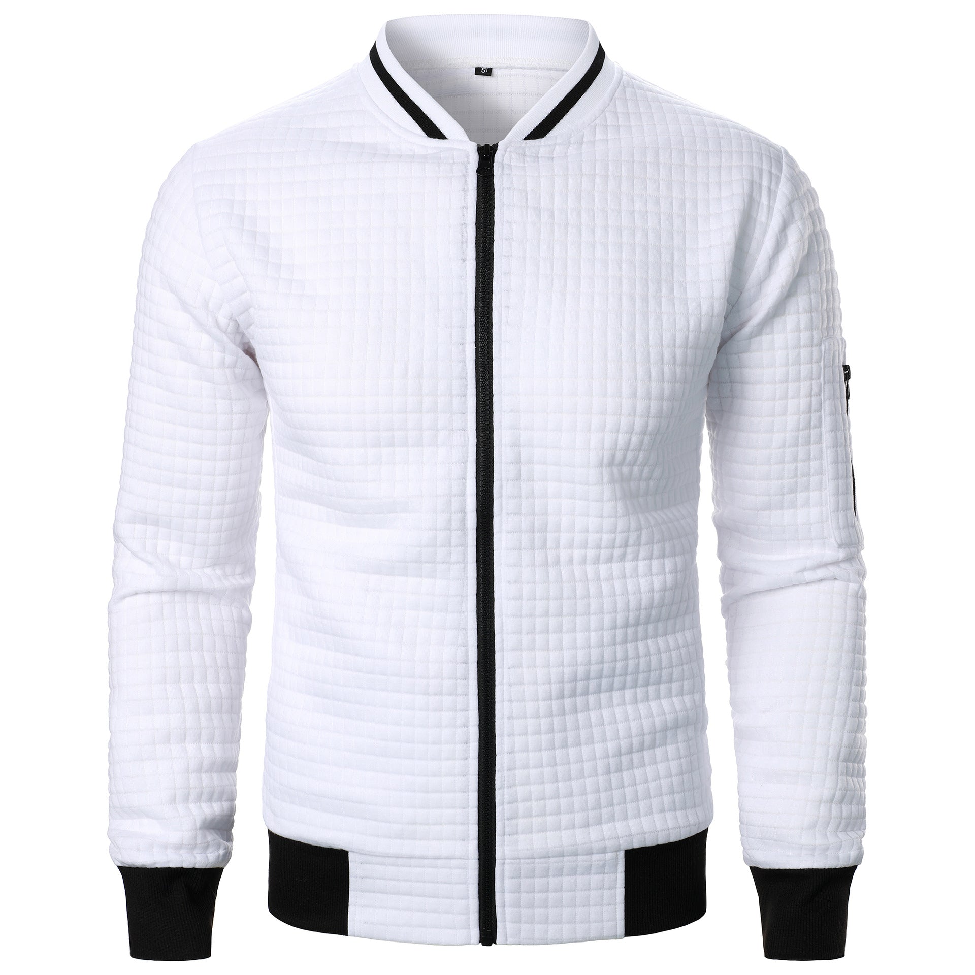 Men's black quilted bomber jacket regular fit with front zipper closure for spring and fall