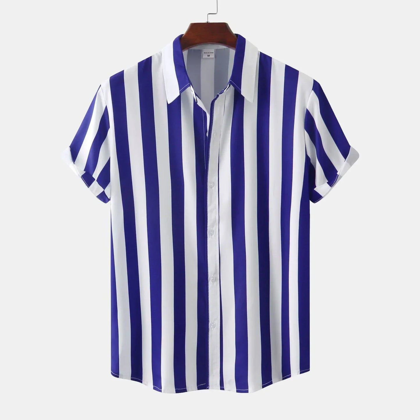 Men's short sleeve button-down shirt vertical stripes casual elegant slim style everyday wear