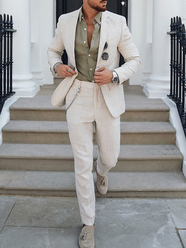 Men's slim fit 2-piece suit notch lapel single breasted blazer tapered trousers formal style