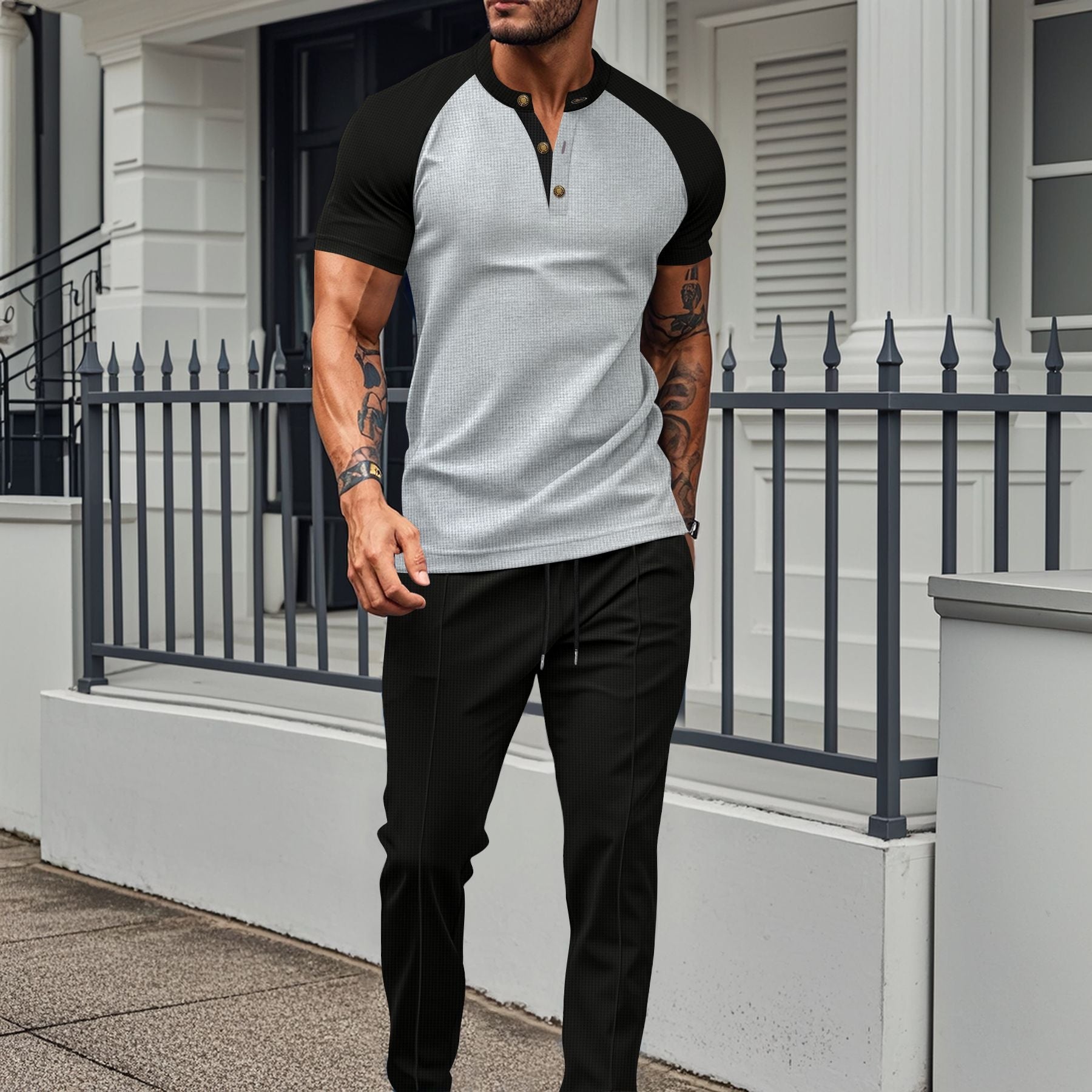 Men's slim fit short sleeve shirt with raglan sleeves in breathable lightweight fabric for modern style