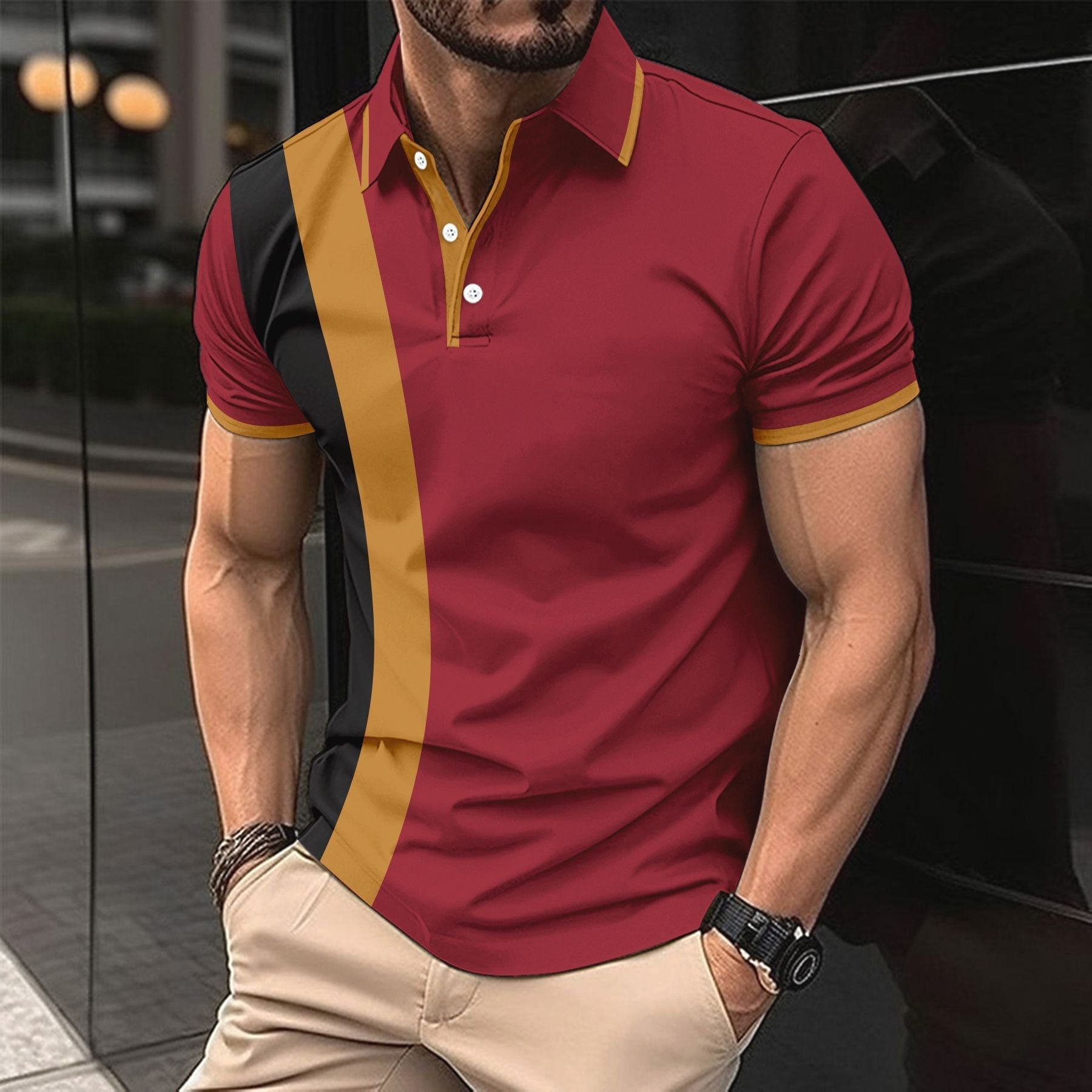 Men's slim-fit breathable cotton polo shirt with elegant collar detail, casual refined style