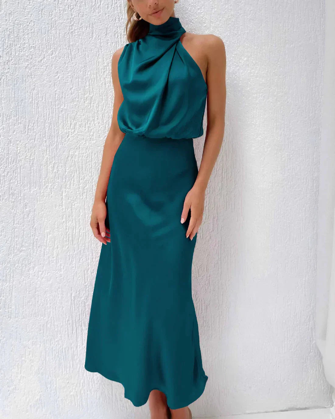 Elodie satin maxi dress women sleeveless elegant flowing silhouette glossy finish spring evening gown
