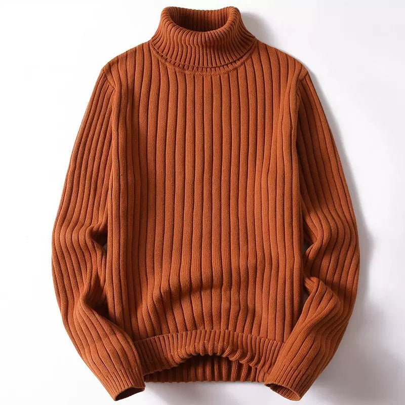 Men's ribbed knit fold-over turtleneck sweater cotton blend long sleeve hip length cozy layer