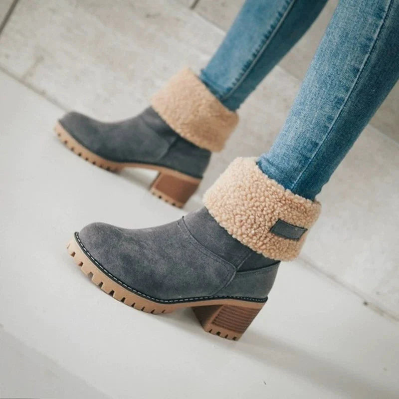 Women's suede ankle boots chic winter style thick 6-8cm heel multiple colors green black camel gray