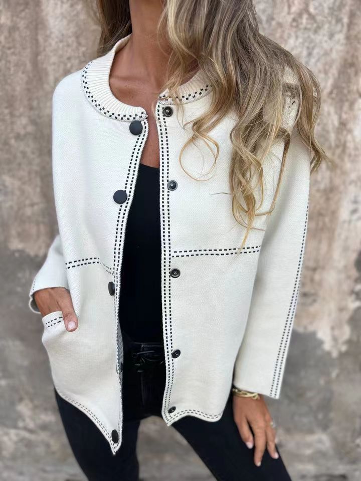 Women's soft knit loose fit cardigan hip-length button front versatile everyday layer