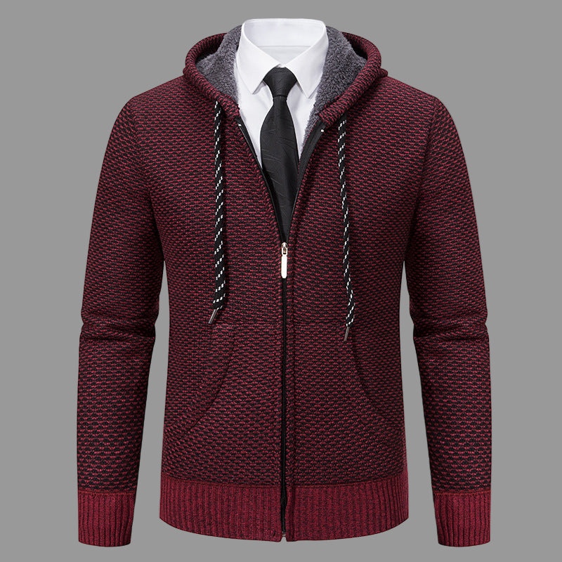 Men's grey hooded cardigan knit blend full-zip regular fit with ribbed cuffs smart casual layering