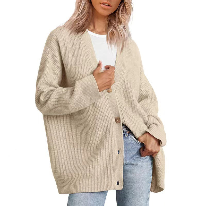 Women's oversized button-up knit cardigan cozy relaxed fit versatile layering essential