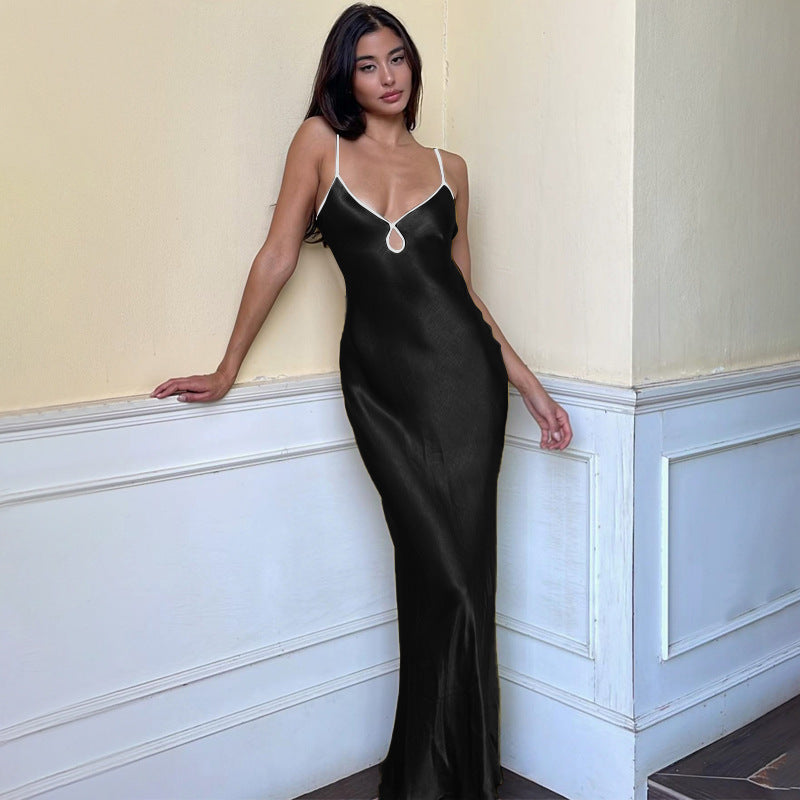 Women's satin look slip dress slim fit with elegant keyhole detail party-ready silhouette