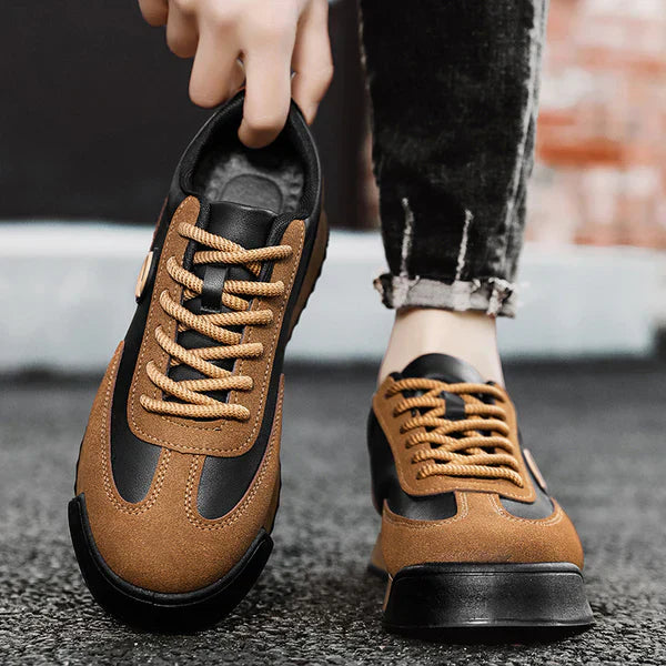 Men's color block low-top platform sneakers faux leather lace-up with orthopedic support