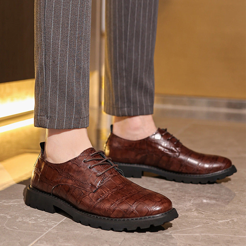 Men's black cap-toe derby shoes polished formal leather upper with durable rubber sole