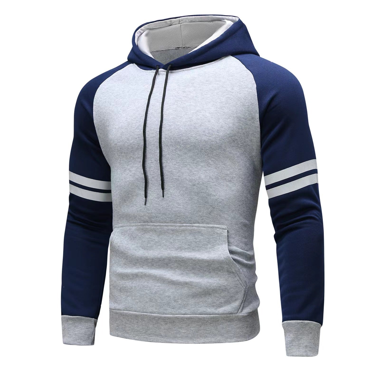 Men's regular fit raglan sleeve hoodie with sporty stripe design, soft breathable fabric for active wear