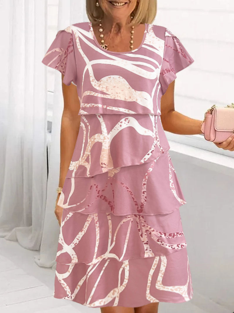 Women's midi dress tiered silhouette flutter sleeves cotton breezy warm-weather casual floral