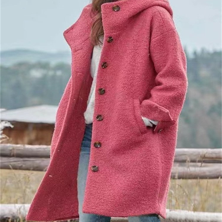 Women's oversized wool coat relaxed silhouette with practical button closure for everyday elegance