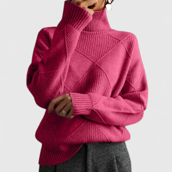 Women's slouchy high-neck winter sweater with softly draped silhouette for cozy polished everyday look
