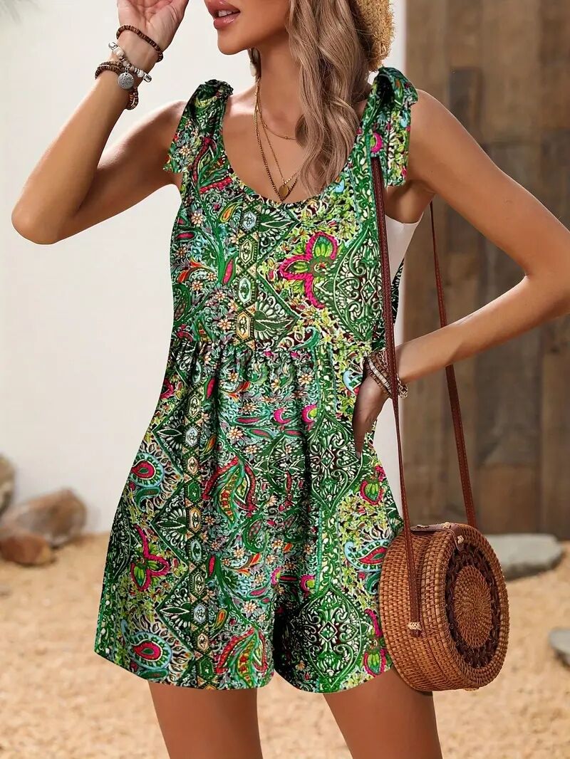 Women's sleeveless relaxed-fit jumpsuit with adjustable straps, breathable summer fabric