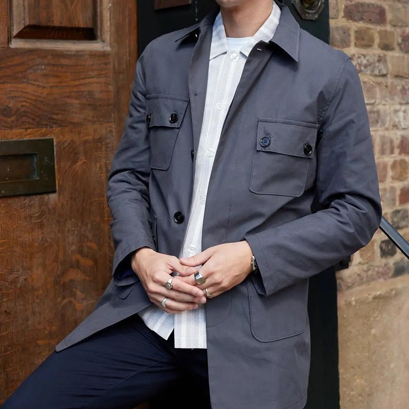 Men's olive utility jacket regular fit breathable cotton blend with multiple pockets for all-day comfort