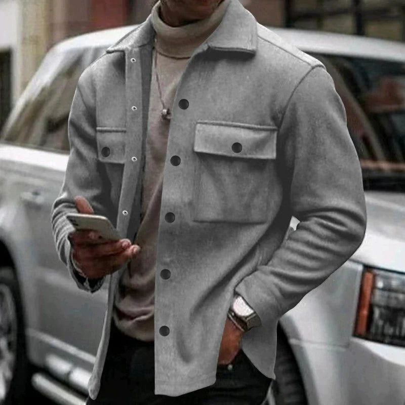Men's regular fit casual jacket with button-front closure and dual chest pockets for everyday wear