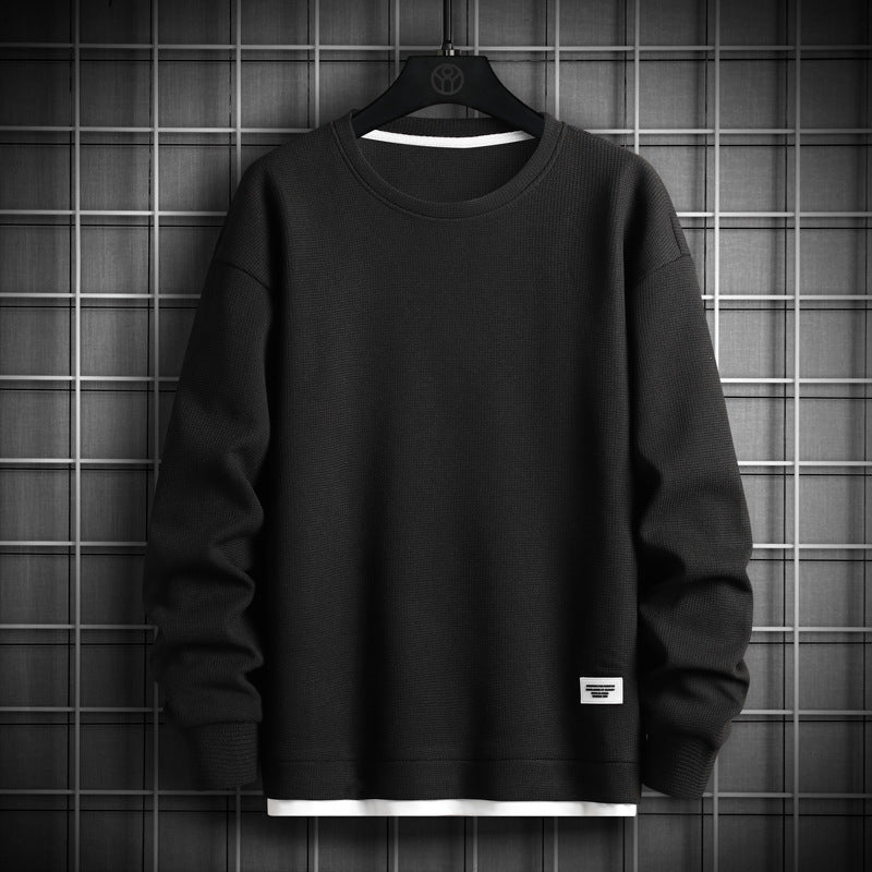 Men's waffle knit crewneck sweatshirt relaxed fit breathable cotton blend casual all-season layering