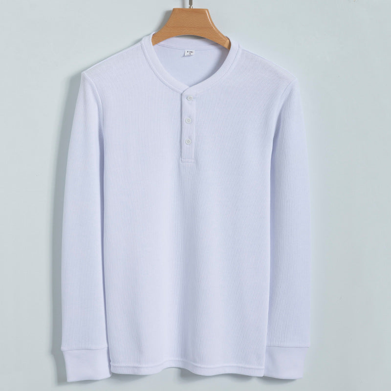 Men's waffle knit henley sweater relaxed fit with three-button placket for casual layering