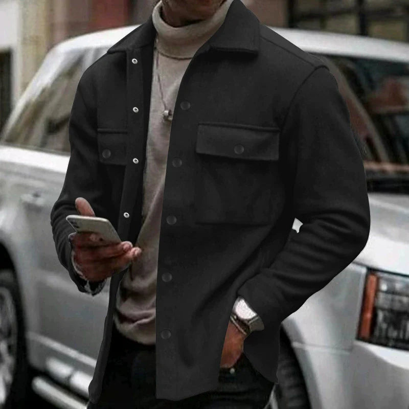Men's regular fit casual jacket with button-front closure and dual chest pockets for everyday wear