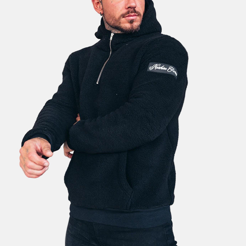 Men's soft fleece pullover hoodie relaxed fit neutral tone with kangaroo pocket everyday casual wear
