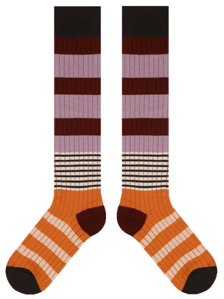 Women's striped knee-high cotton socks retro-chic pattern breathable everyday comfort legwear