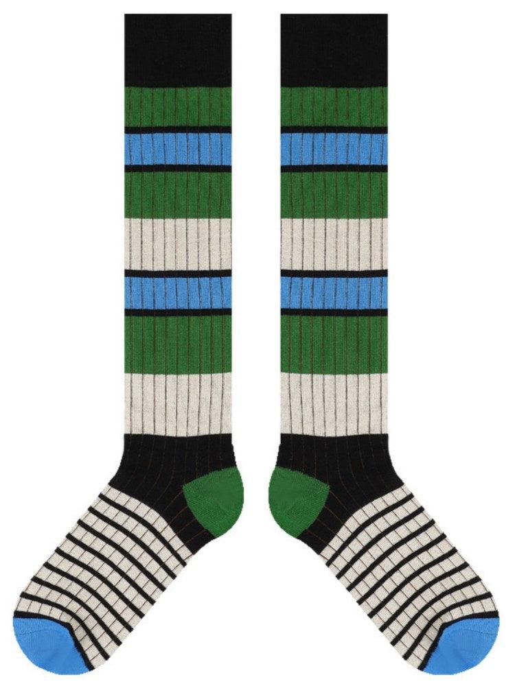 Women's striped knee-high socks breathable cotton retro-chic pattern full leg coverage