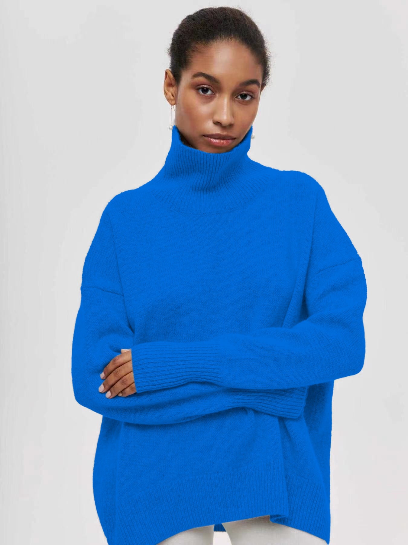 Women's oversized turtleneck sweater soft cozy knit relaxed fit for casual everyday wear