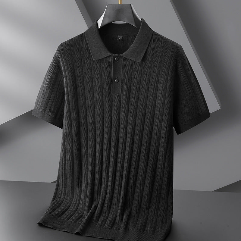 Men's slim fit knit polo shirt classic collar textured breathable cotton blend casual top