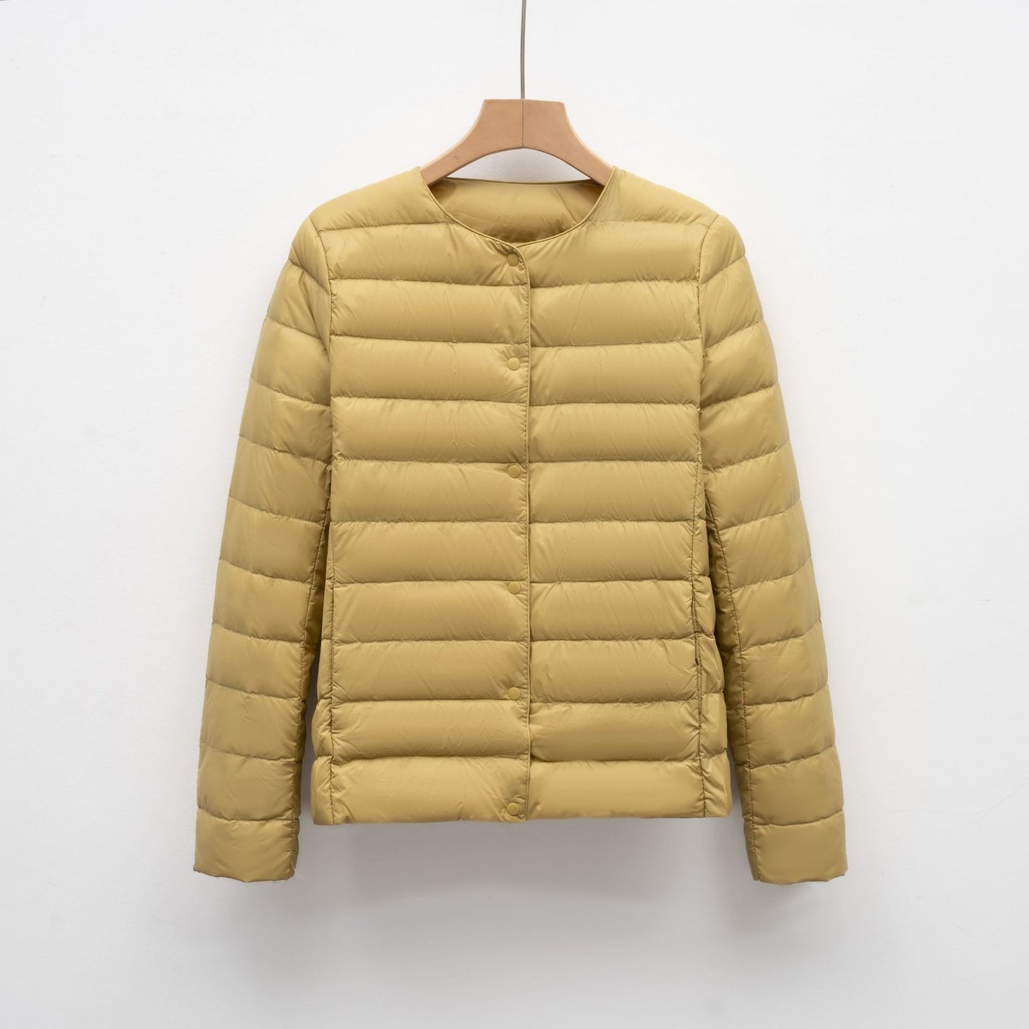 Women's slim fit quilted down jacket hip length snap front lightweight warm coat