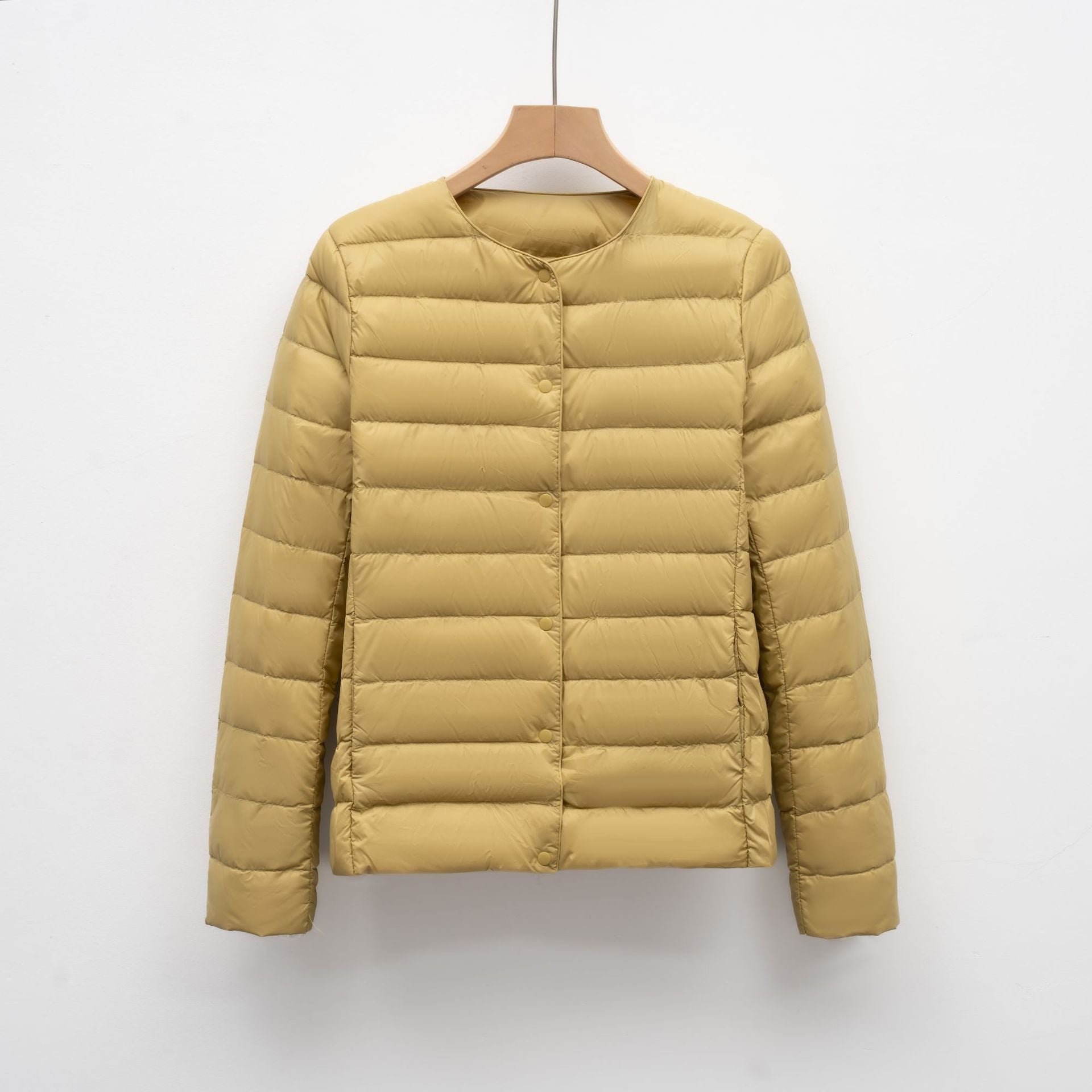 Women's slim fit quilted down jacket hip length snap front lightweight warm coat