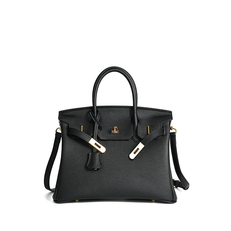 Jessica structured leather satchel handbag flap closure detachable strap professional timeless style