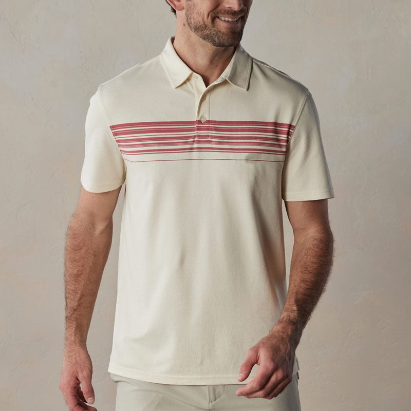 Men's slim fit striped polo shirt breathable cotton blend V-neck button collar everyday casual wear