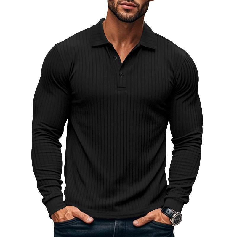 Men's slim fit ribbed knit Henley shirt in neutral tone with button placket for smart casual style
