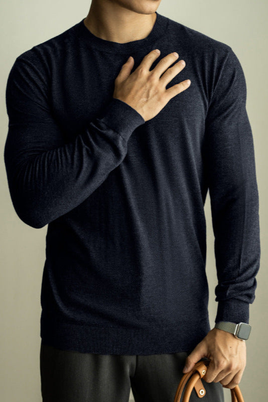 Galen deep-tone silk-blend knit long sleeve shirt, moisture-wicking stretch fit for professionals