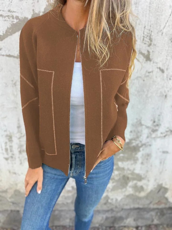 Women's relaxed fit knit-look jacket with full-length zipper and side pockets in casual everyday style